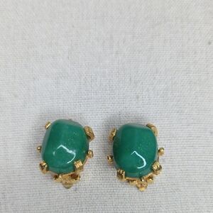 Kramer Green And Goldtone Clipon Earrings